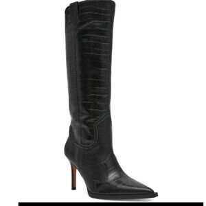 Steven by Steve Madden Lanza Black Croc Embossed Knee High boot 8.5